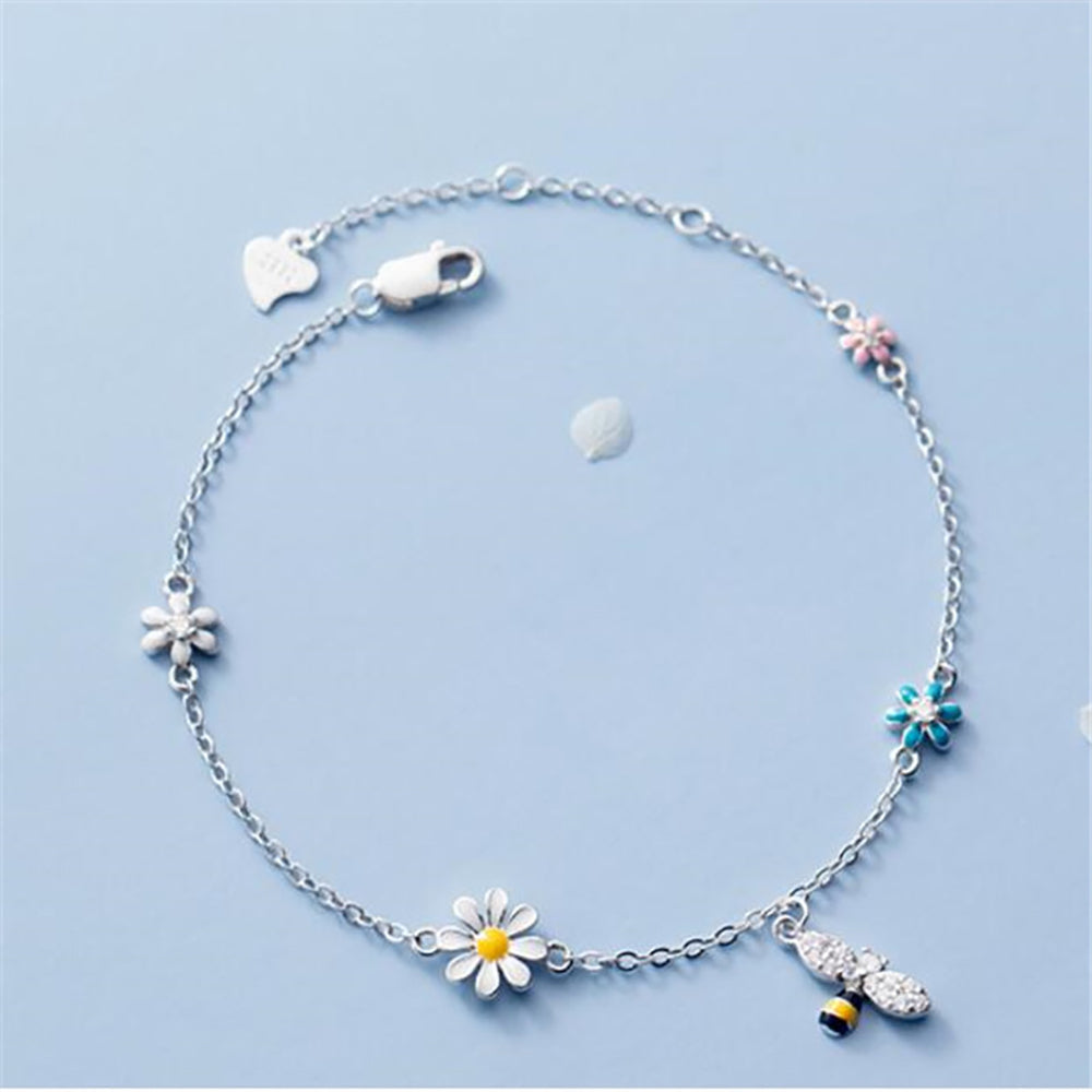 Bettelarmband aus 925 Silber mit Blumen und Biene
