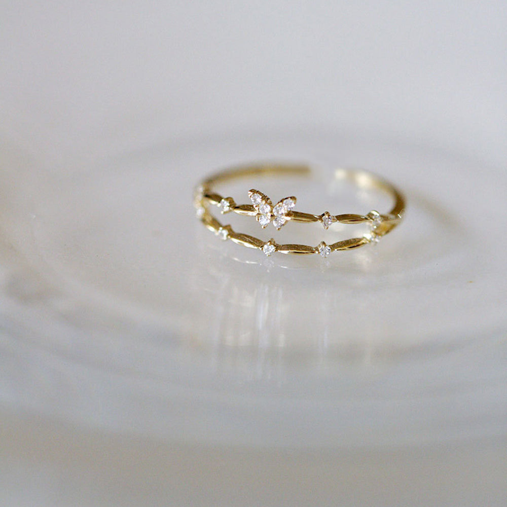 Ring Größenverstellbar aus 925 Silber Vergoldet mit Schmetterlings Design