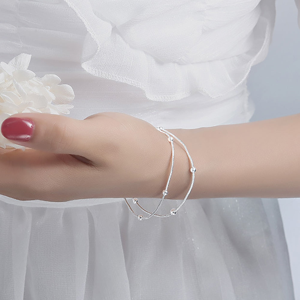 Sterling Silber S925 Armband Damen doppletes Design Kugel Herz