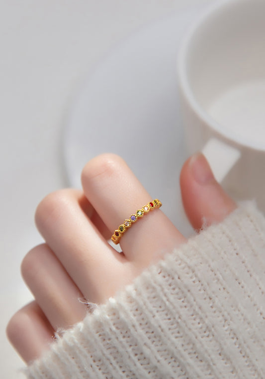 Ring Größenverstellbar aus 925 Silber Vergoldet mit bunten Zirkonia