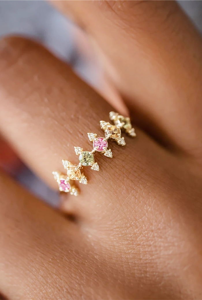 Ring aus 925 Silber Vergoldet mit bunten Zirkonia