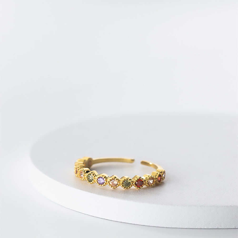 Ring Größenverstellbar aus 925 Silber Vergoldet mit bunten Zirkonia