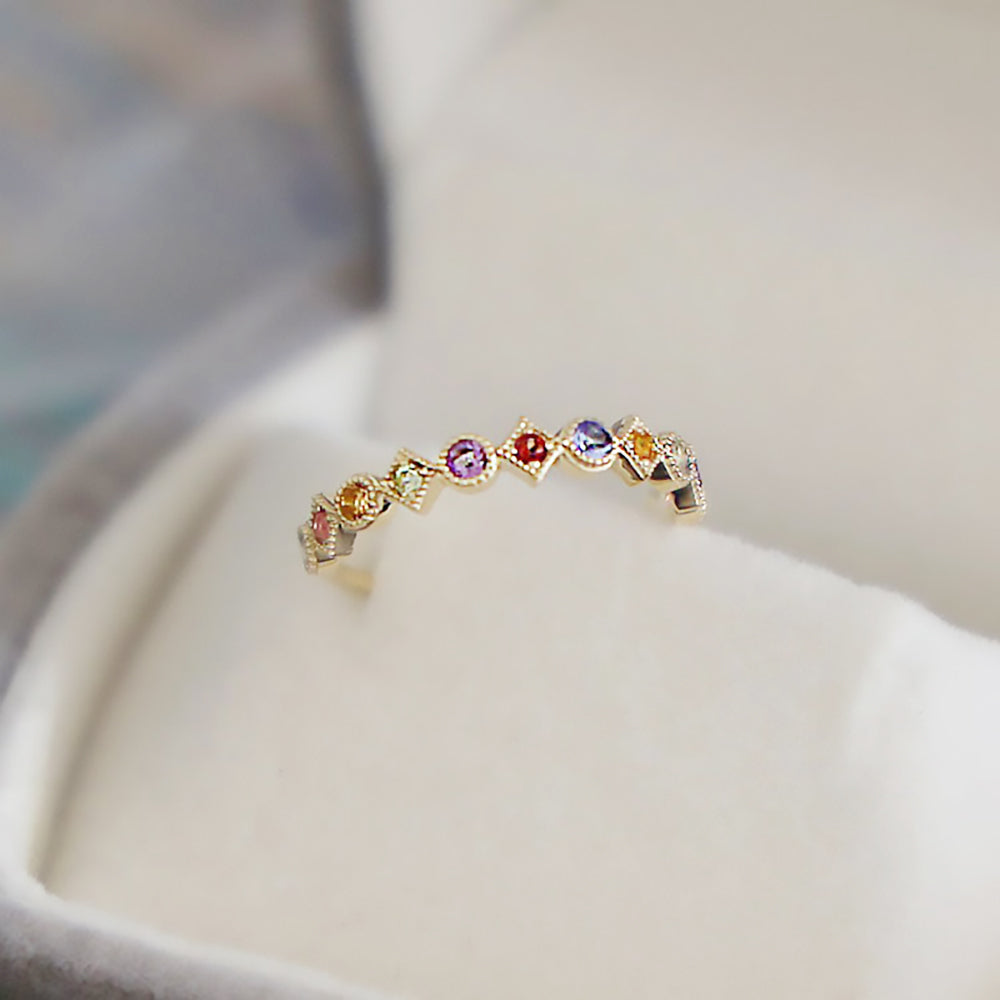 Ring Größenverstellbar aus 925 Silber Vergoldet mit bunten Zirkonia