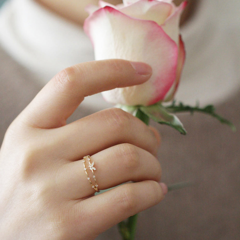 Ring Größenverstellbar aus 925 Silber Vergoldet mit Schmetterlings Design
