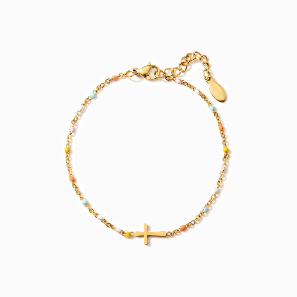 Damen Armband Kreuz bunte Steine