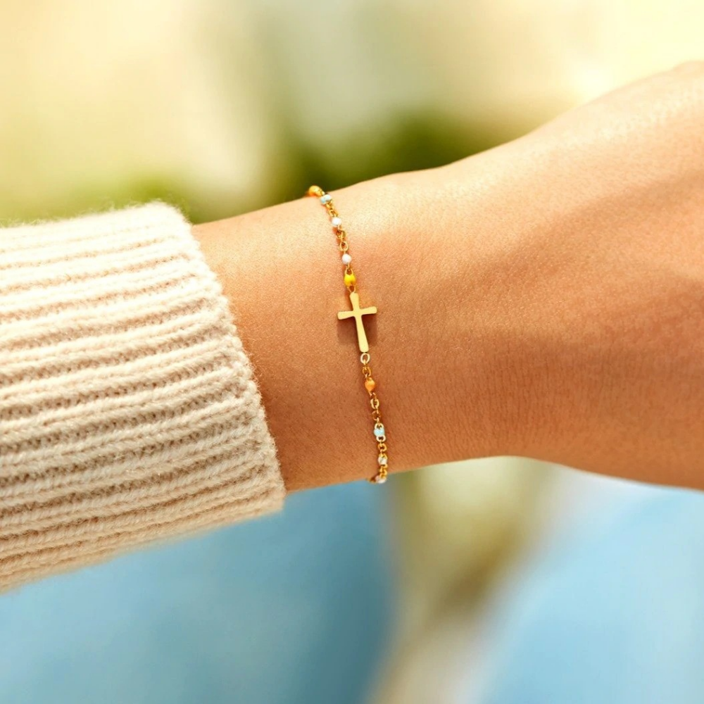 Damen 925 Silber Armband Kreuz Anhänger