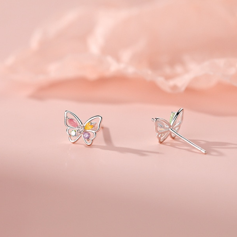 Silber Ohrstecker Schmetterling bunte Steine