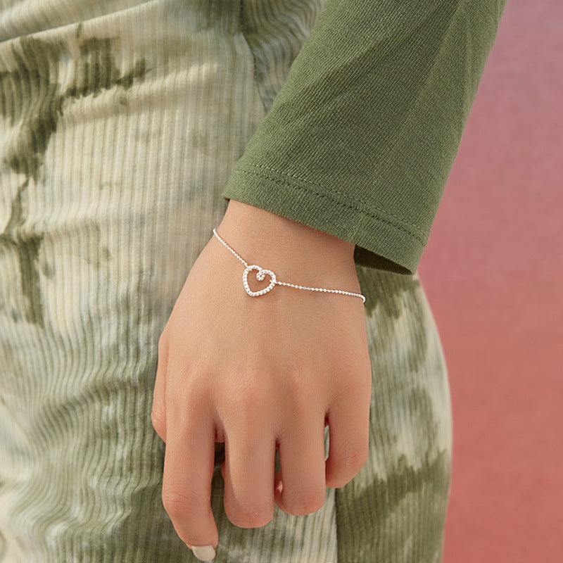 Damen Silber Armband runde Perle Herz