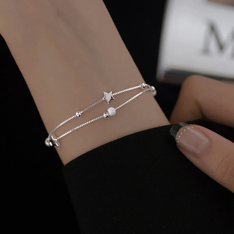 925 Silber doppeltes Armband Kugel Stern 
