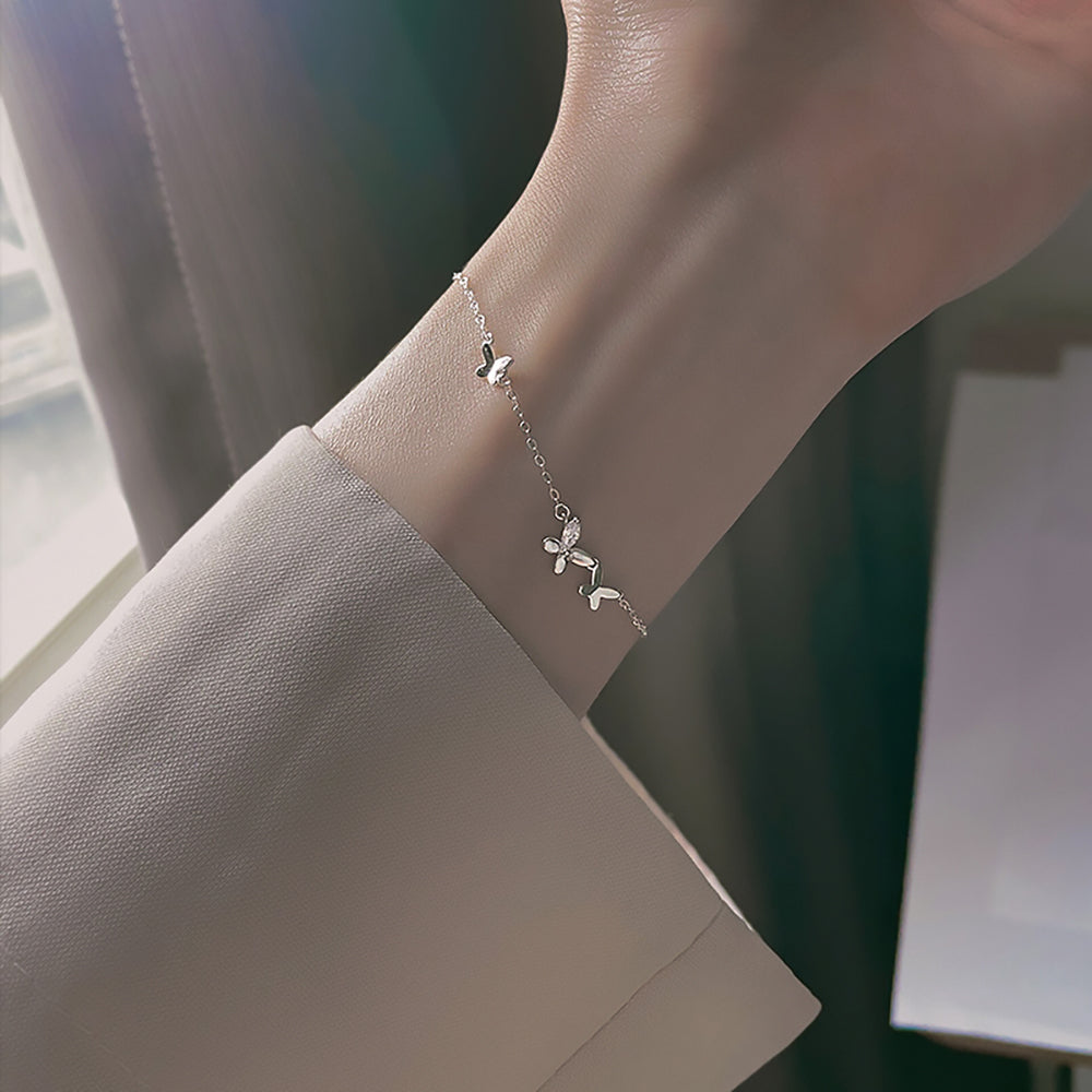echt Silberarmband Schmetterlinge Frauen Silberfarbe 